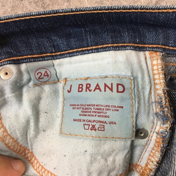 J Brand Jeans 24 Low Rise Skinny Ankle Dark Wash Distressed Made in USA Stretch - Picture 10 of 15